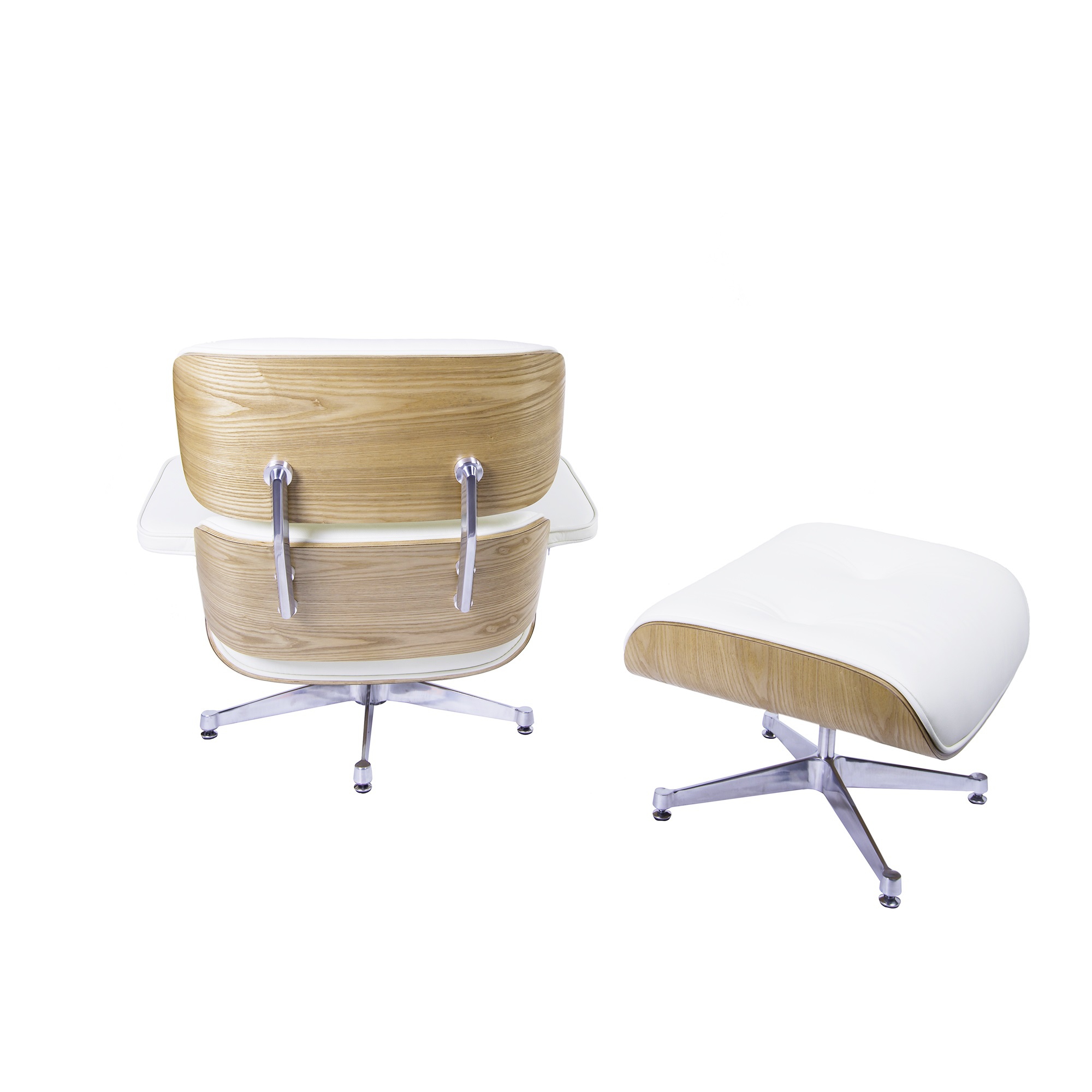 Dominidesign Lounge chair with hocker EA670 Cream leather Ash wood shell Polished base