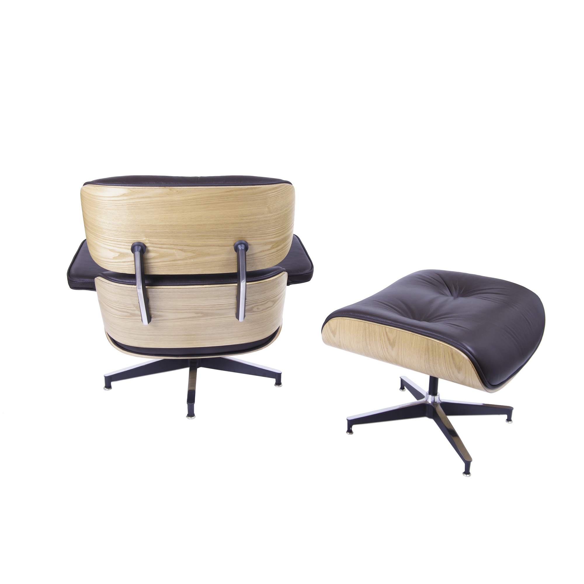 Dominidesign Lounge chair with hocker EA670 XL Brown leather Ash wood shell Black base