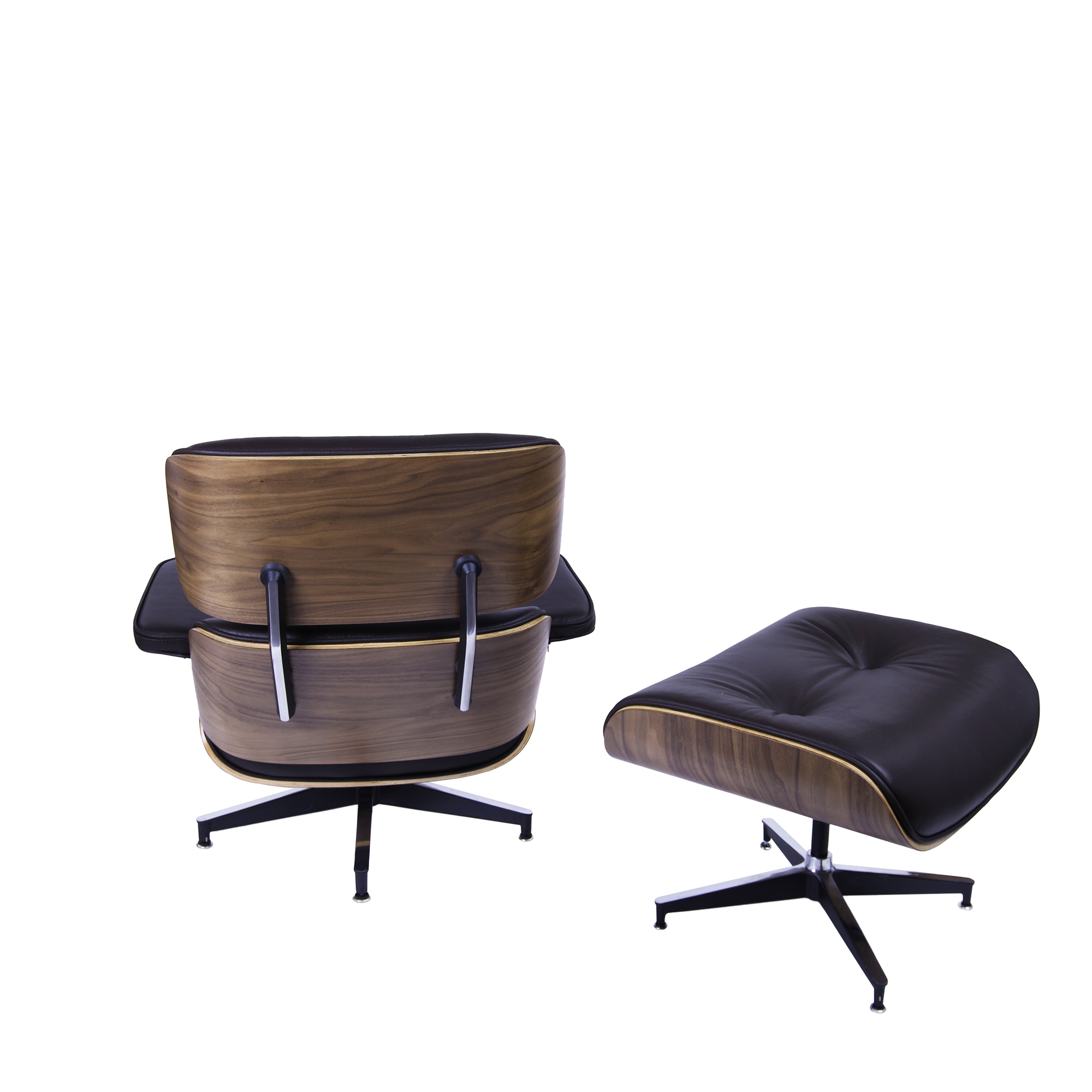 Dominidesign Lounge chair with hocker EA670 XL Brown leather Walnut shell Black base
