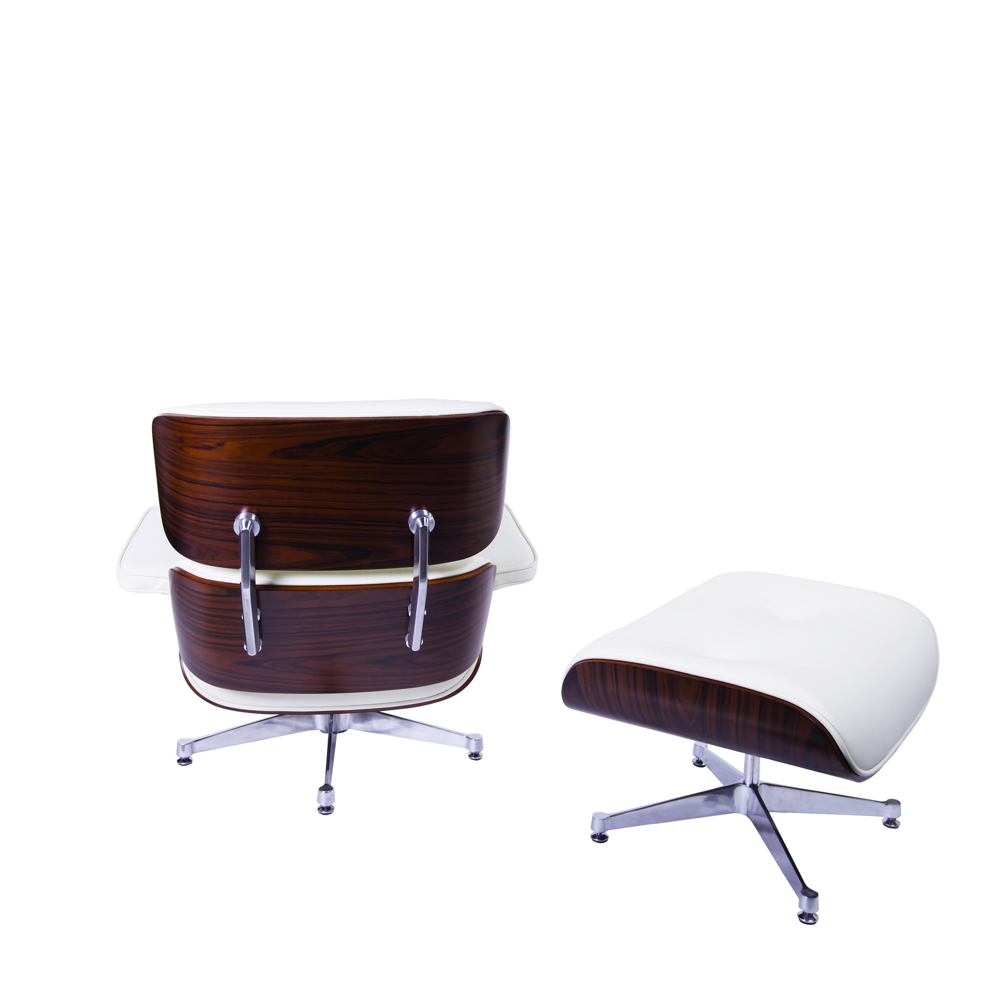 Dominidesign Lounge chair with hocker EA670 XL Cream leather Rosewood shell Polished base