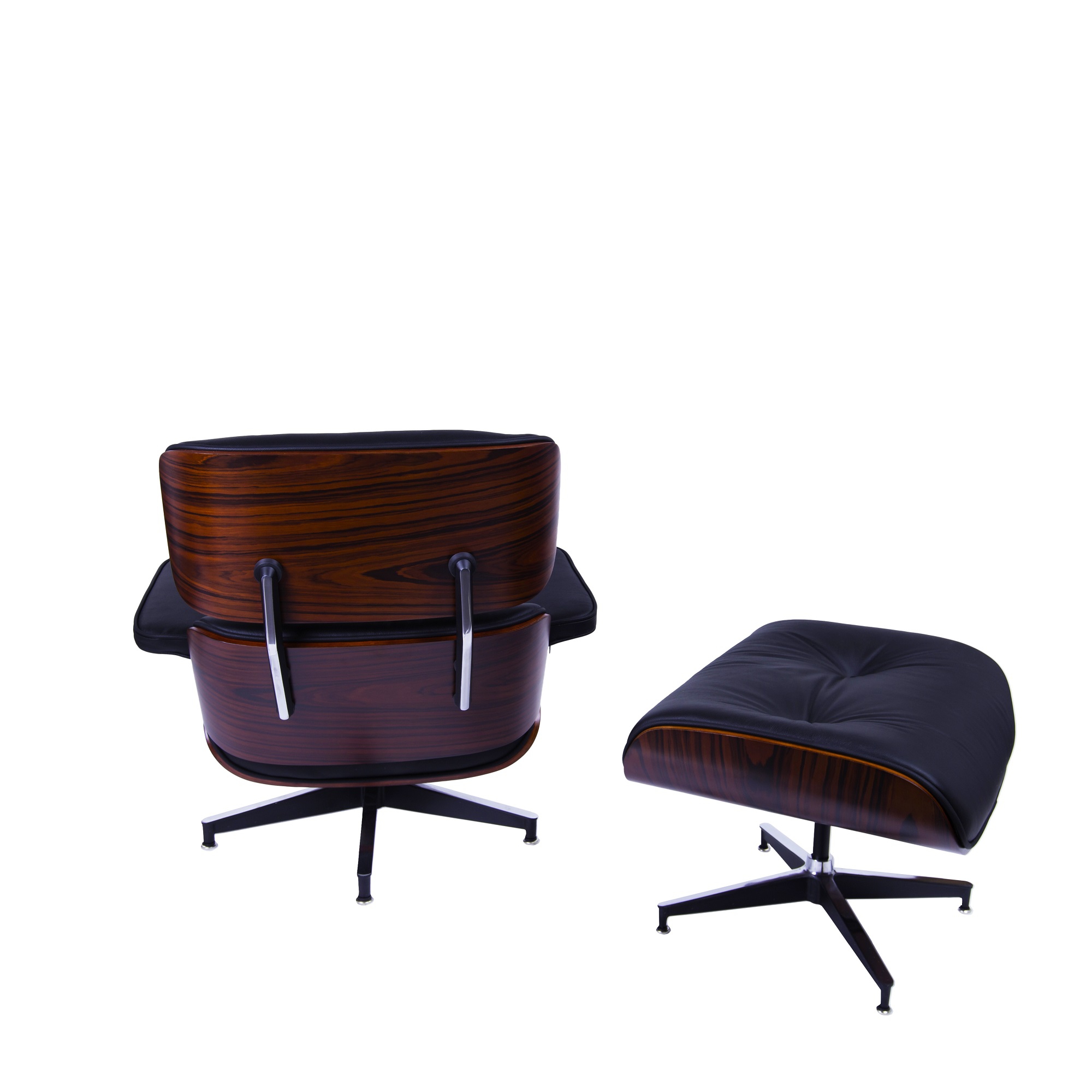 Dominidesign Lounge chair with hocker EA670 Black leather Rosewood shell Black base