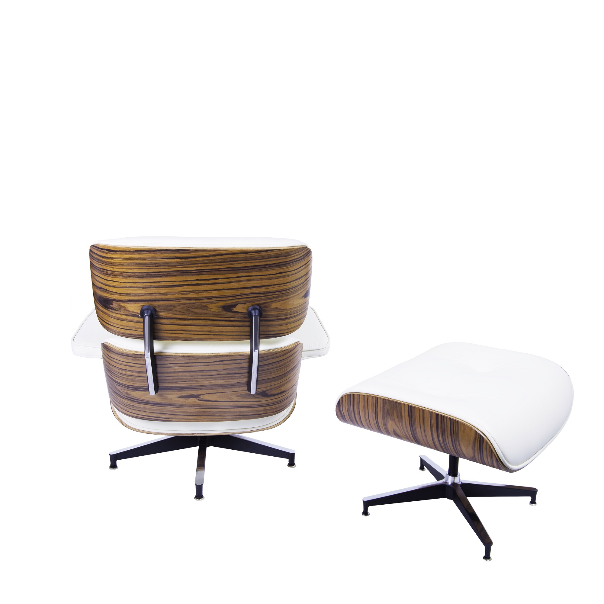 Dominidesign Lounge chair with hocker EA670 Cream leather Palisander shell Black base