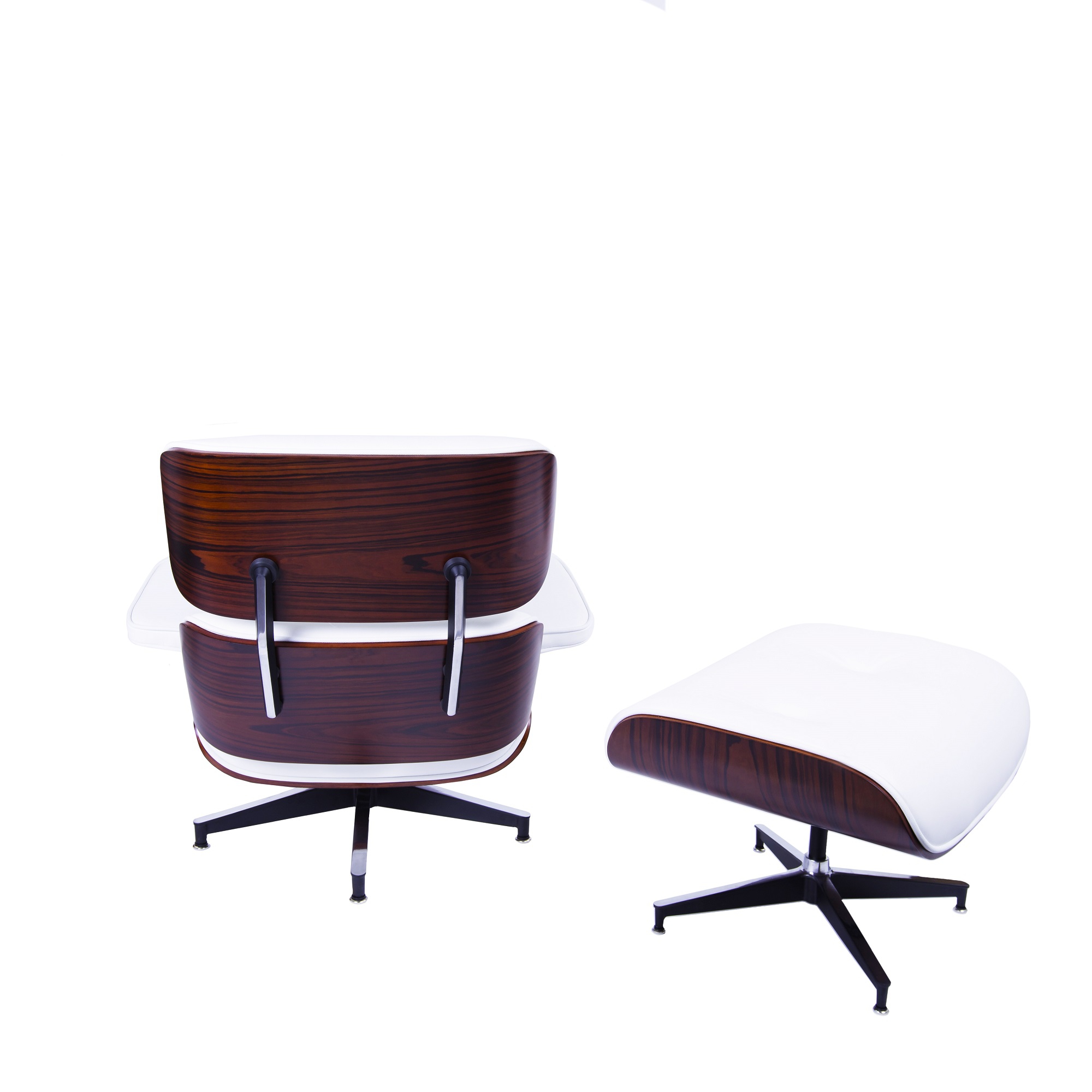 Dominidesign Lounge chair with hocker EA670 XL White leather Rosewood shell Black base