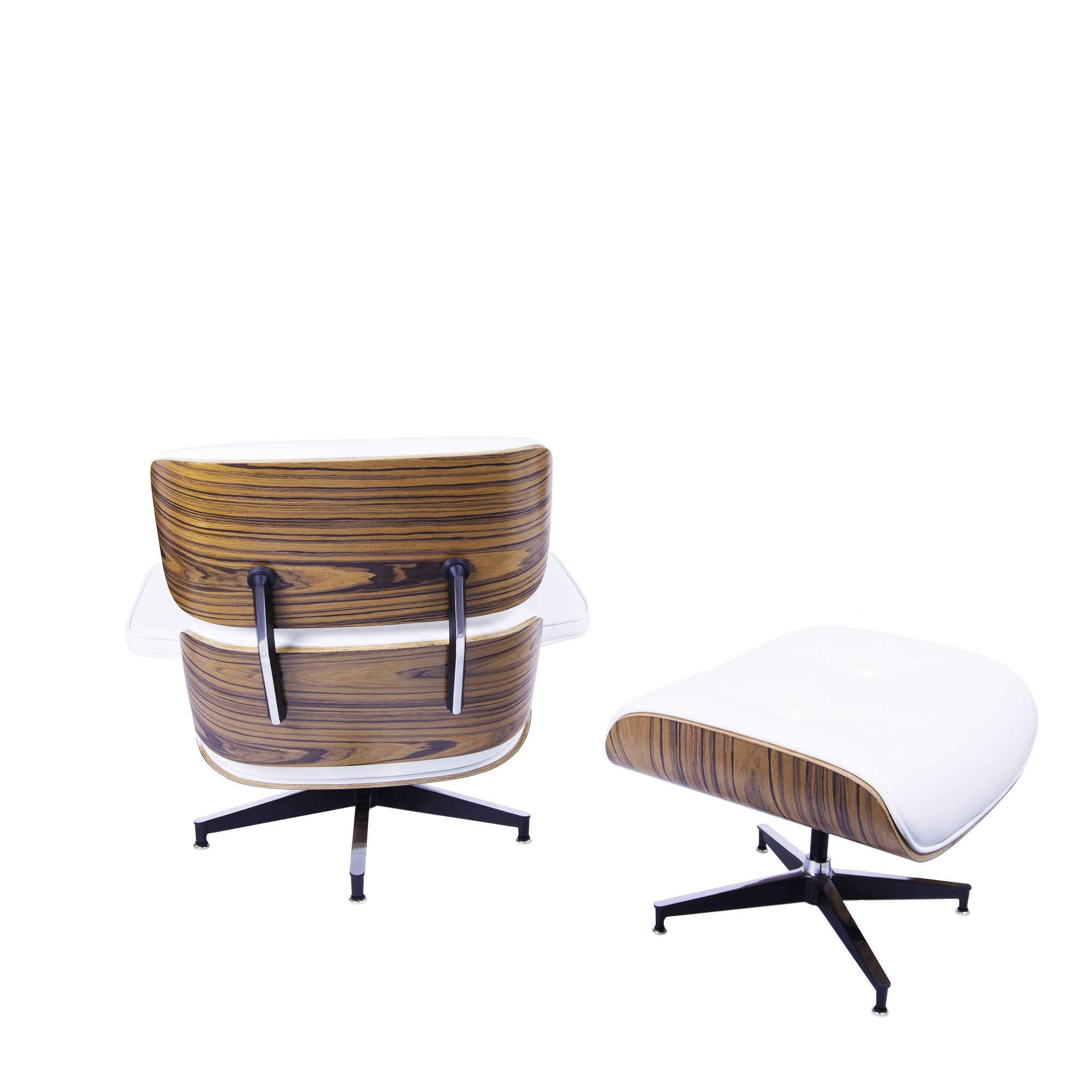 Dominidesign Lounge chair with hocker EA670 XL White leather Palisander shell Black base
