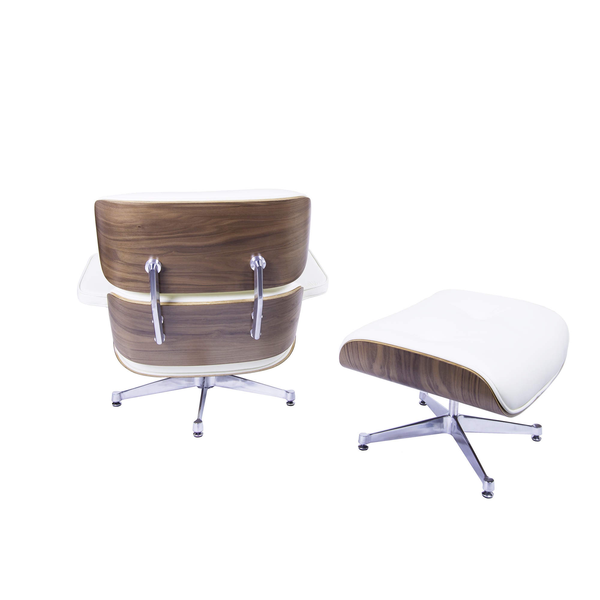 Dominidesign Lounge chair with hocker EA670 Cream leather Walnut shell Polished base