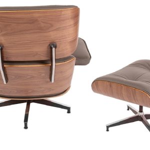 Dominidesign Lounge chair with hocker EA670 SPECIAL EDITION Dark grey leather Walnut shell Black base
