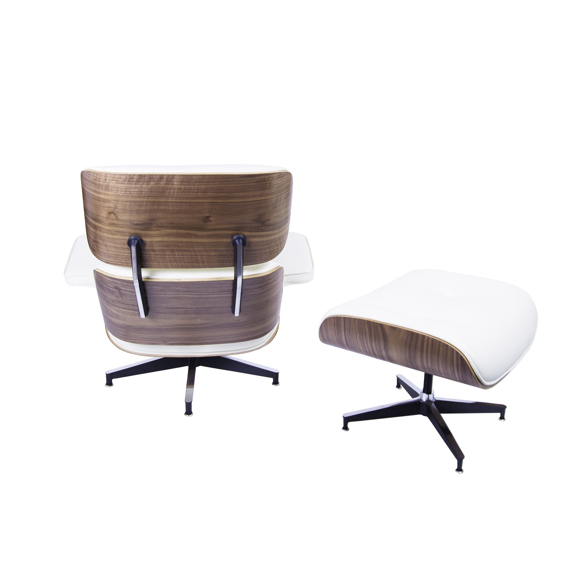 Dominidesign Lounge chair with hocker EA670 XL Cream leather Walnut shell Black base