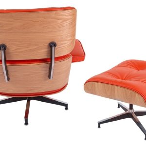 Dominidesign Lounge chair with hocker EA670 SPECIAL EDITION Red leather Ash wood shell Black base