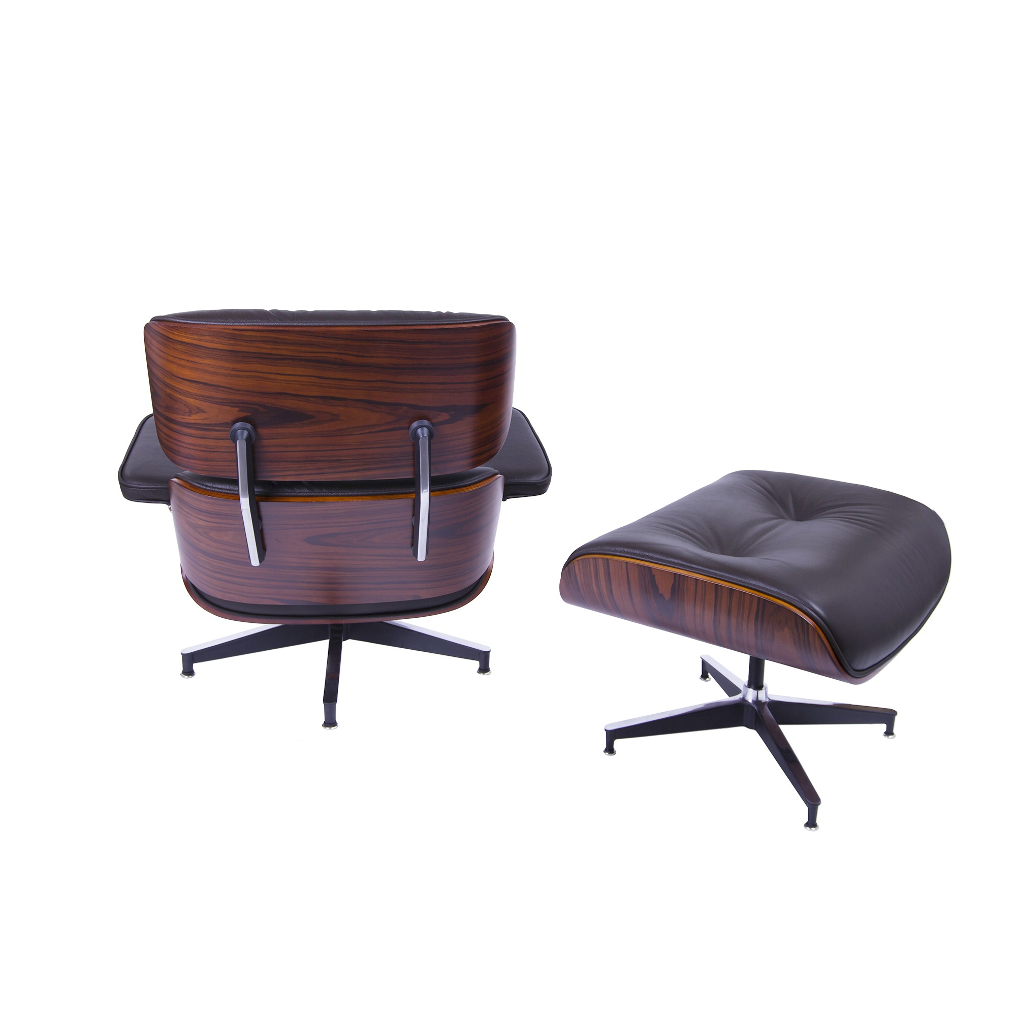 Dominidesign Lounge chair with hocker EA670 Brown leather Rosewood shell Black base