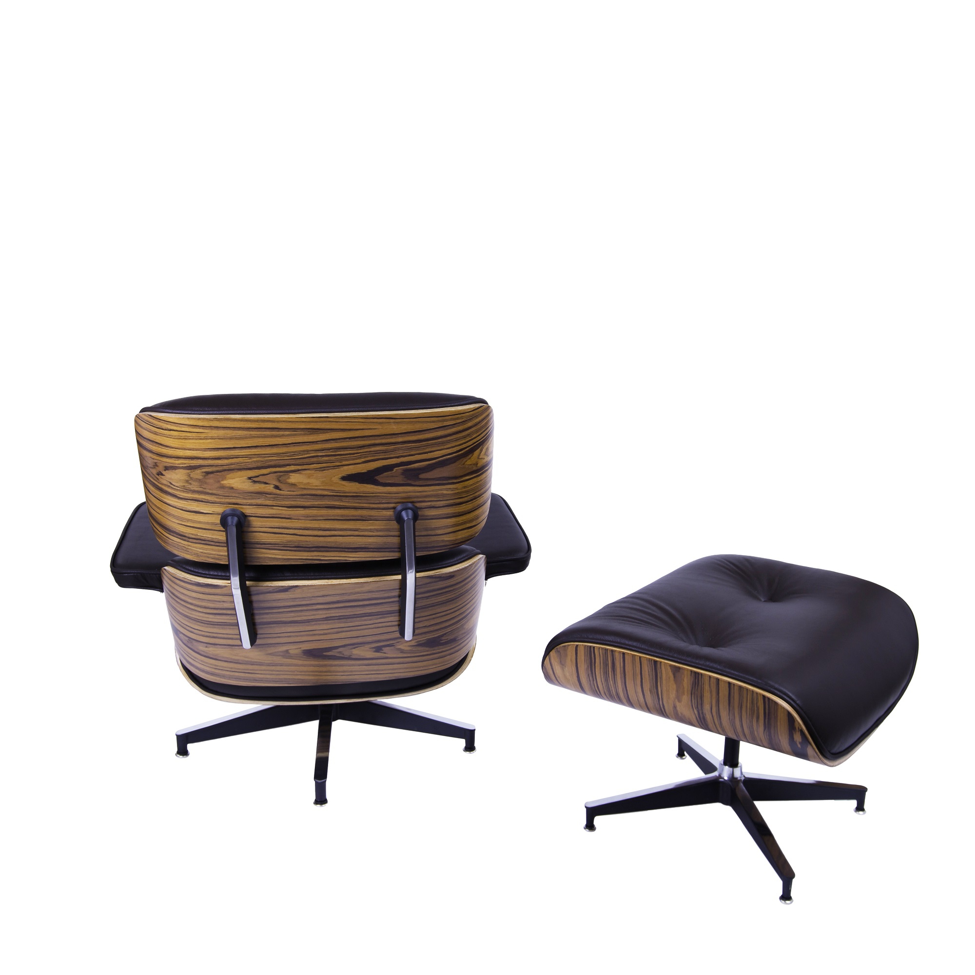 Dominidesign Lounge chair with hocker EA670 XL Brown leather Palisander shell Black base
