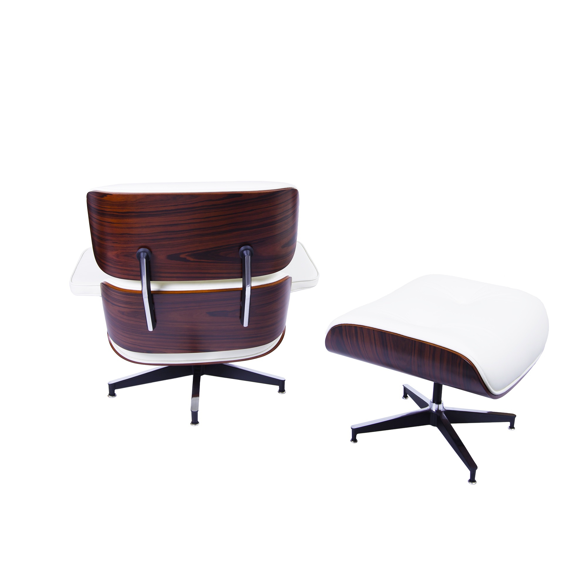 Dominidesign Lounge chair with hocker EA670 Cream leather Rosewood shell Black base