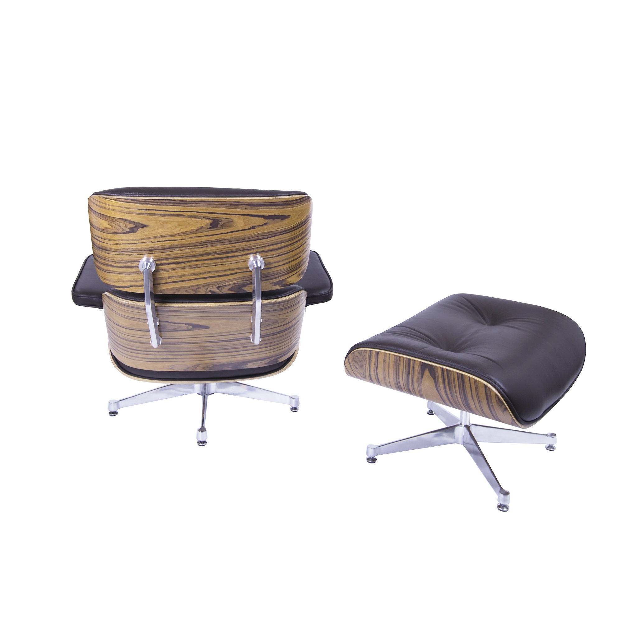 Dominidesign Lounge chair with hocker EA670 XL Brown leather Palisander shell Polished base