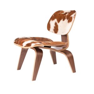 Dominidesign Lounge chair LCW pony-skin Pony Skin Brown White, walnut coloured wooden frame