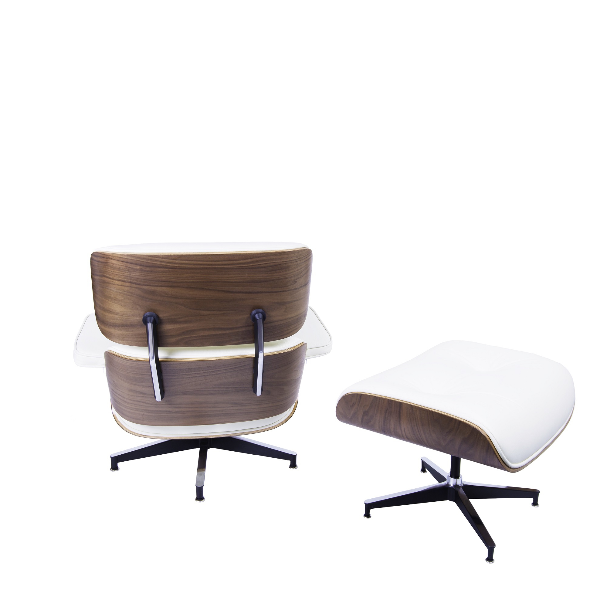 Dominidesign Lounge chair with hocker EA670 Cream leather Walnut shell Black base
