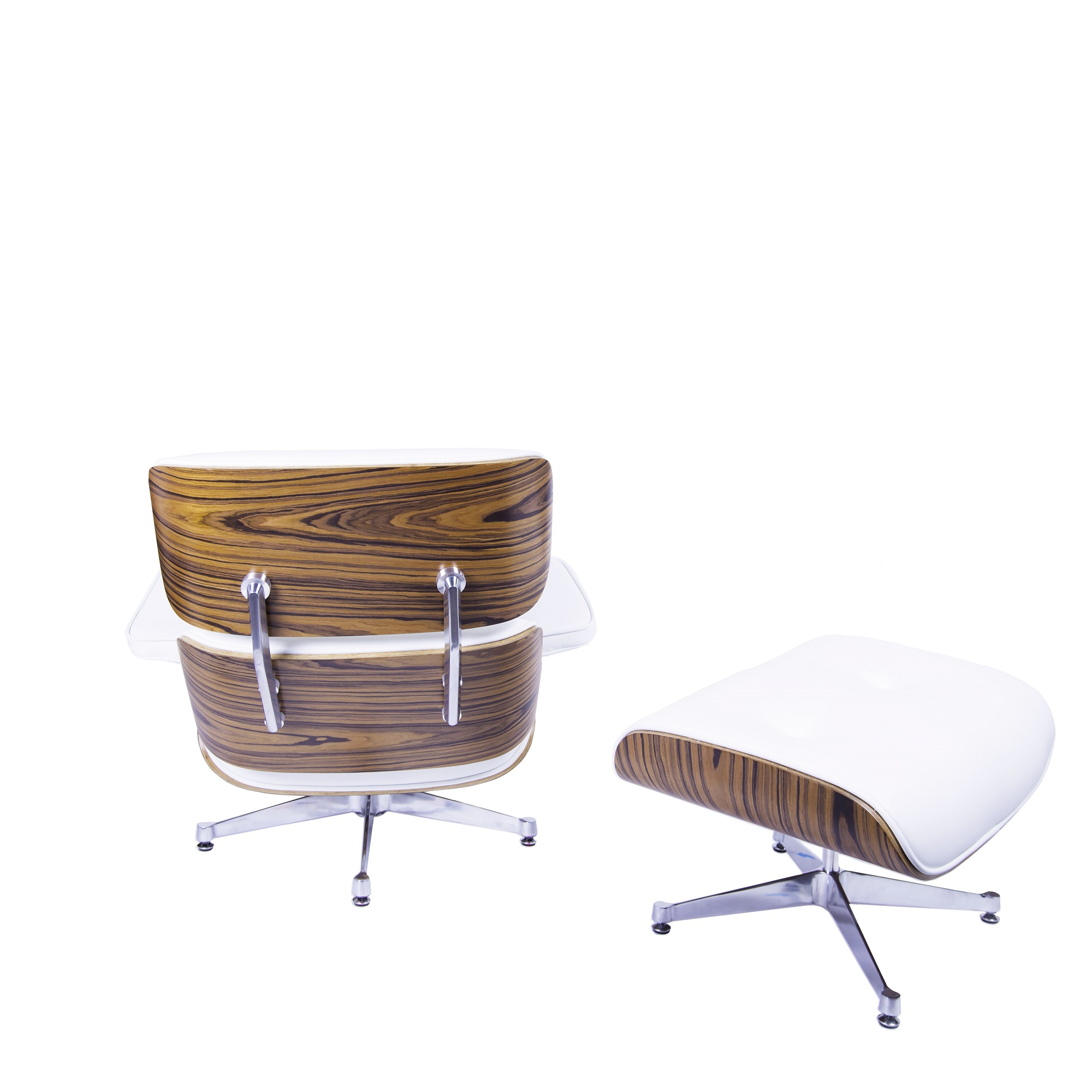 Dominidesign Lounge chair with hocker EA670 White leather Palisander shell Polished base