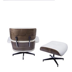 Dominidesign Lounge chair with hocker EA670 XL White leather Walnut shell Black base