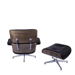 Dominidesign Lounge chair with hocker EA670 XL Brown leather Walnut shell Polished base