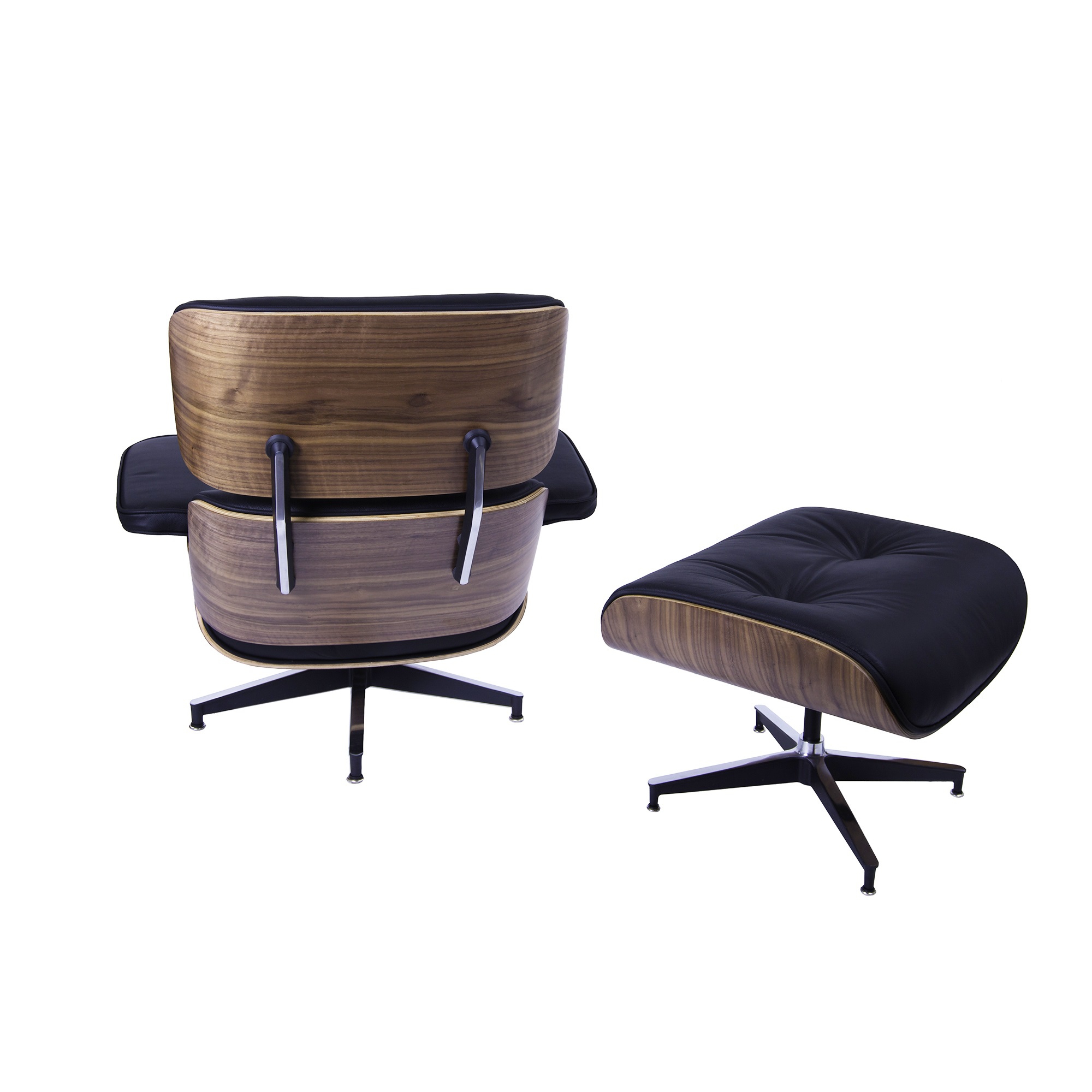 Dominidesign Lounge chair with hocker EA670 XL Black leather Walnut shell Black base