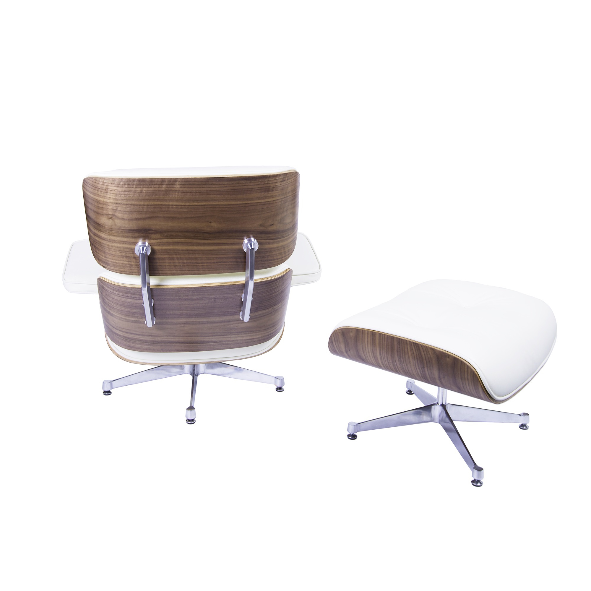 Dominidesign Lounge chair with hocker EA670 XL Cream leather Walnut shell Polished base