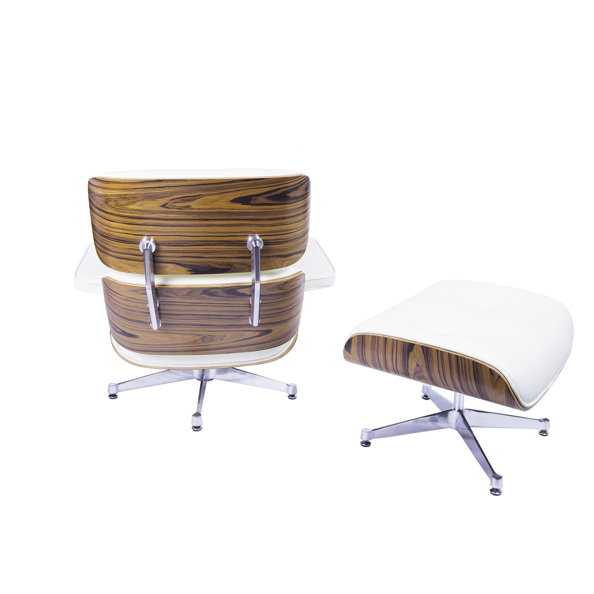 Dominidesign Lounge chair with hocker EA670 XL Cream leather Palisander shell Polished base