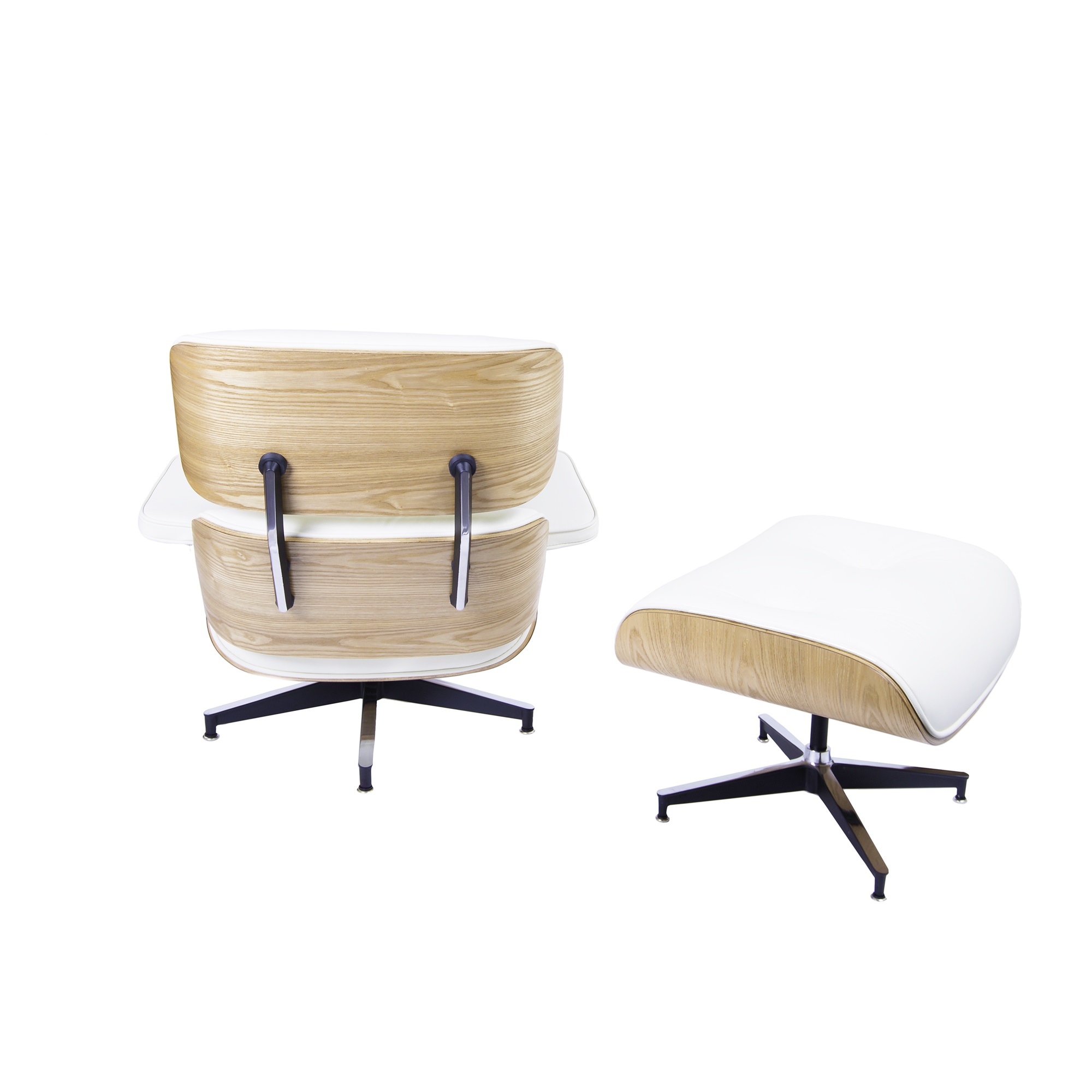 Dominidesign Lounge chair with hocker EA670 XL Cream leather Ash wood shell Black base