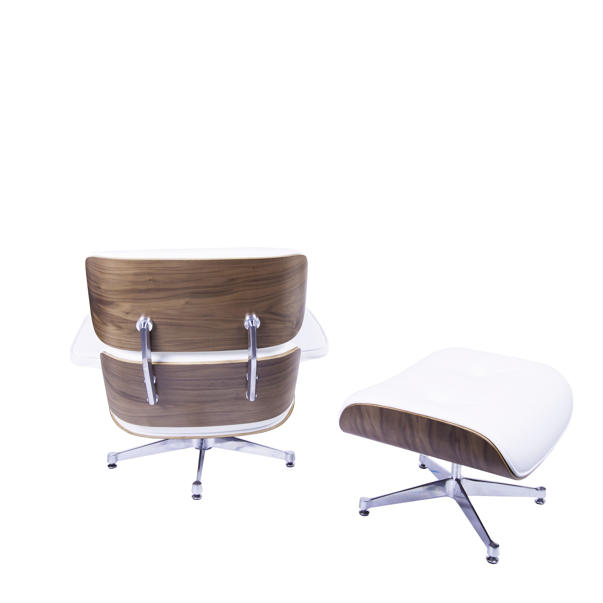 Dominidesign Lounge chair with hocker EA670 White leather Walnut shell Polished base