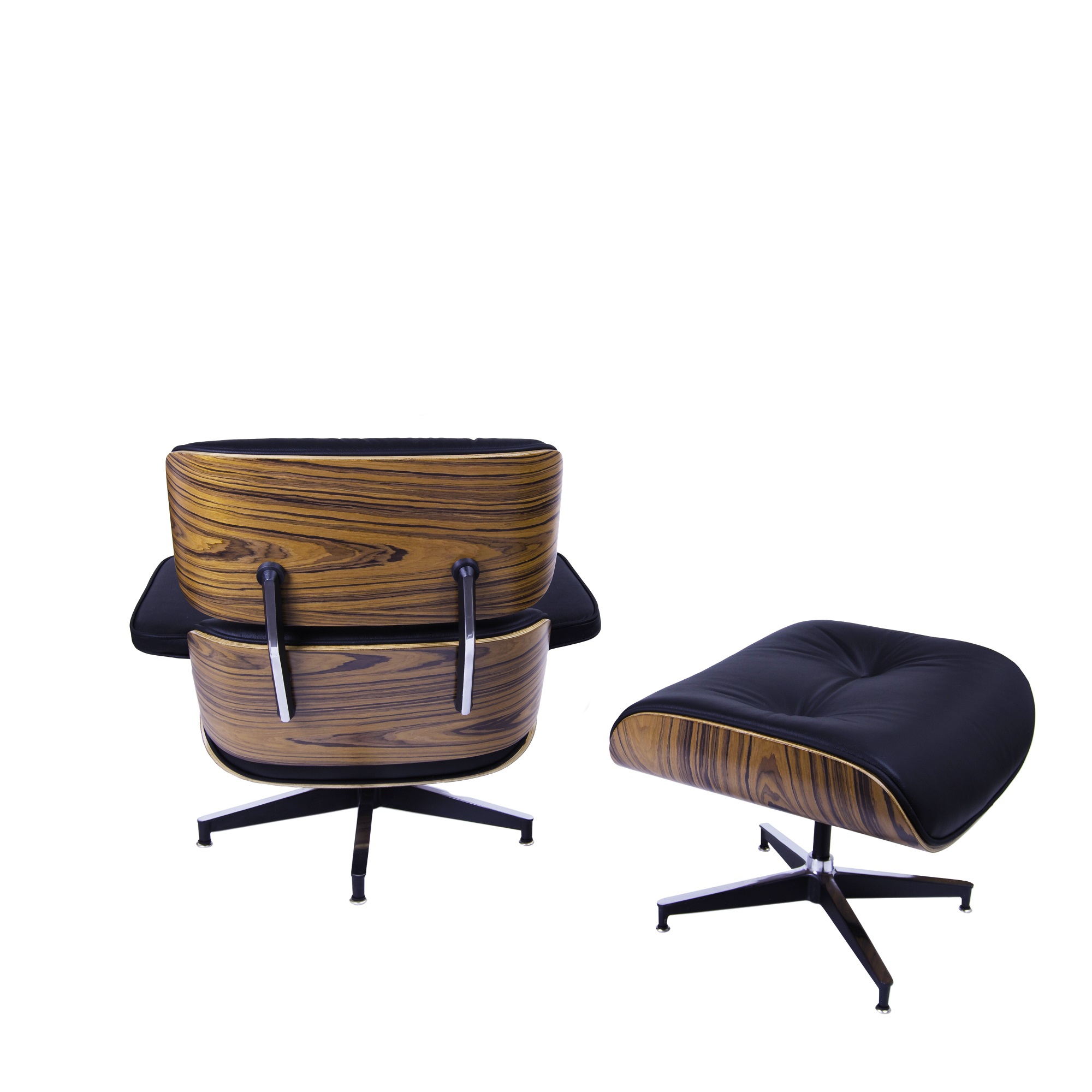 Dominidesign Lounge chair with hocker EA670 Black leather Palisander shell Black base