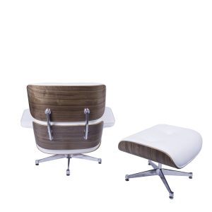 Dominidesign Lounge chair with hocker EA670 XL White leather Walnut shell Polished base