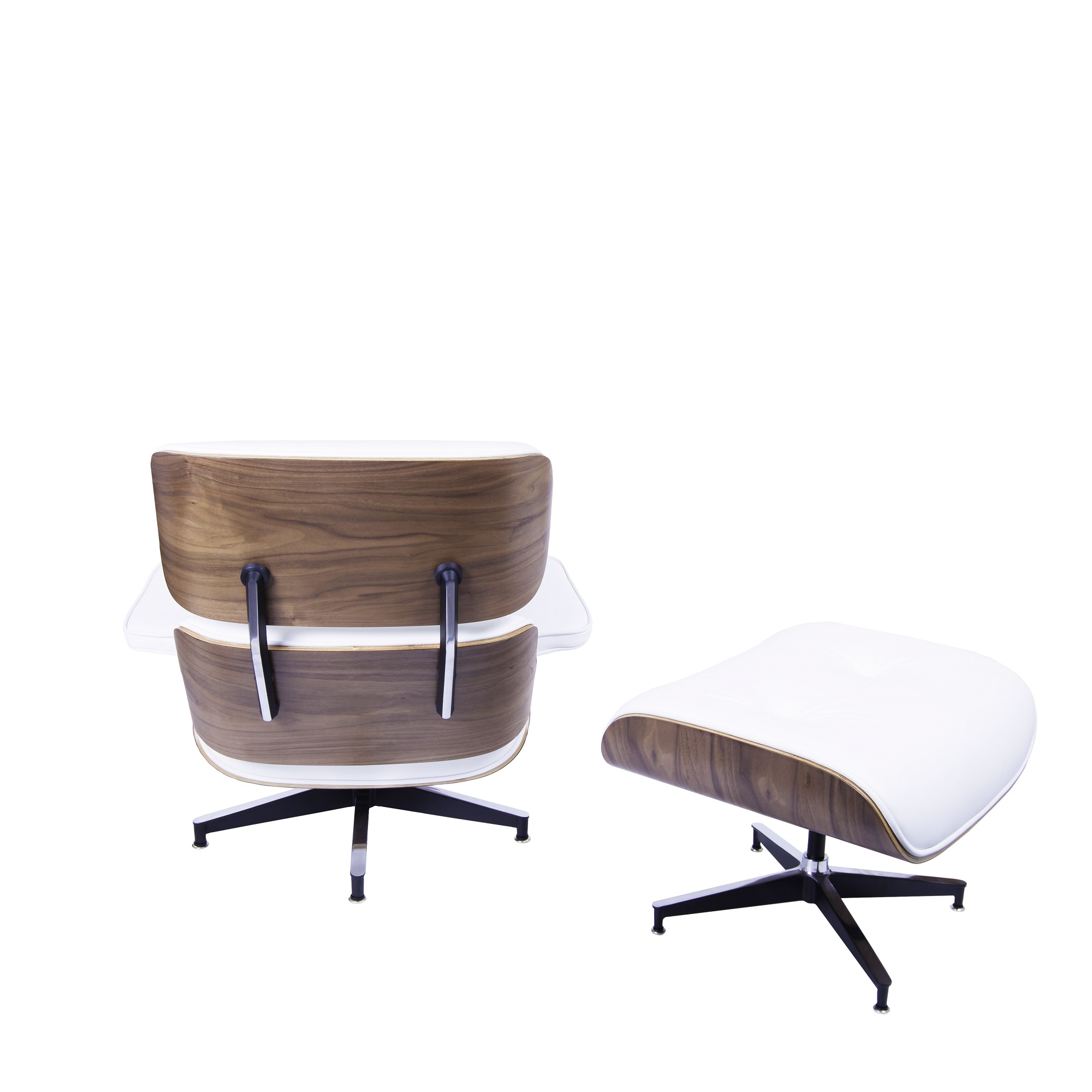 Dominidesign Lounge chair with hocker EA670 White leather Walnut shell Black base