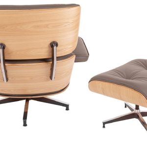 Dominidesign Lounge chair with hocker EA670 XL Dark grey leather Ash wood shell Black base